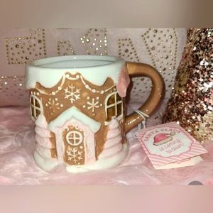 Pink gingerbread house mug